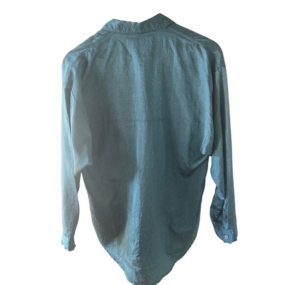 Vintage Diane Von Furstenberg Shirt Medium Blue Button Up Crinkle Retro 80s Top - Picture 4 of 6